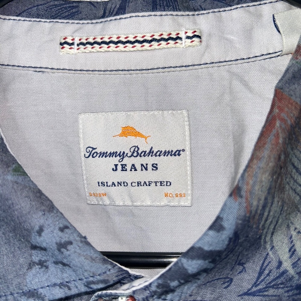 Tommy Bahama Jeans Blue Floral Hawaiian Button Front Short Sleeve Shirt XL - Picture 3 of 7